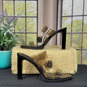 KARL LAGERFELD PARIS BRENTLY 3 BAND HIGH HEEL SLIDE SANDALS (9.5)